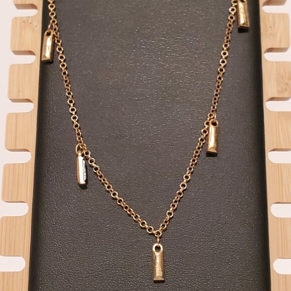 Gold Chain Necklace With Blue Rectangle Charms - Picture 3 of 8
